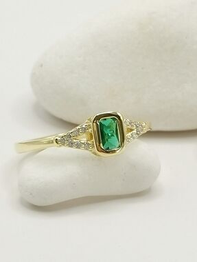 Green Tourmaline Diamond Accent Ring 14k Gold on Sterling Silver Stacking 🆕